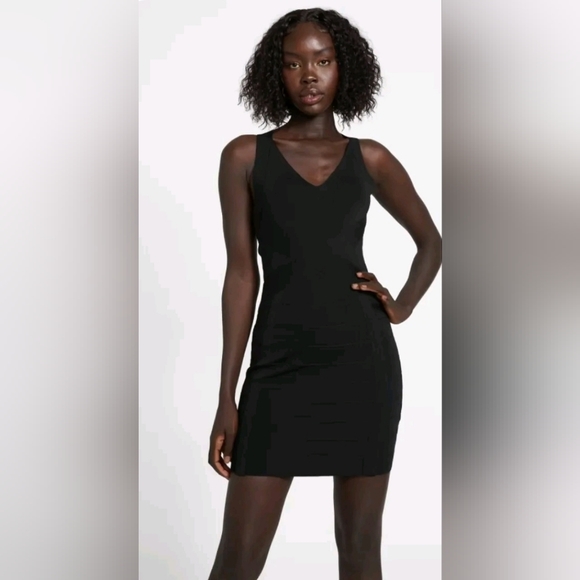 Guess Sofi Bandage Dress Dusty Black Deep V sexy Bodycon Fitted sz Small - Picture 1 of 4